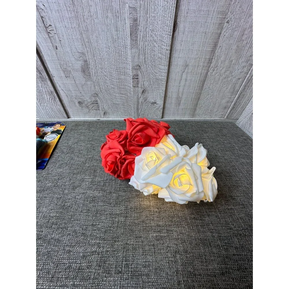 Rose String Lights Battery Operated Red & White LED Flowers Decor Wedding Party